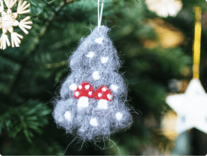 christmas tree with mushroom ornament